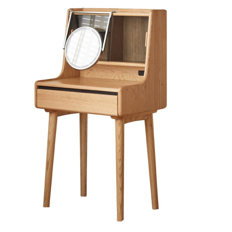 Oak, Ash Solid Wood Vanity Table Shelf Integrated.