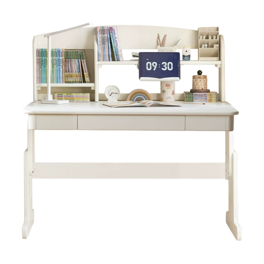 Solid Rubberwood Lift Study Desk Adjustable White Kids Desk