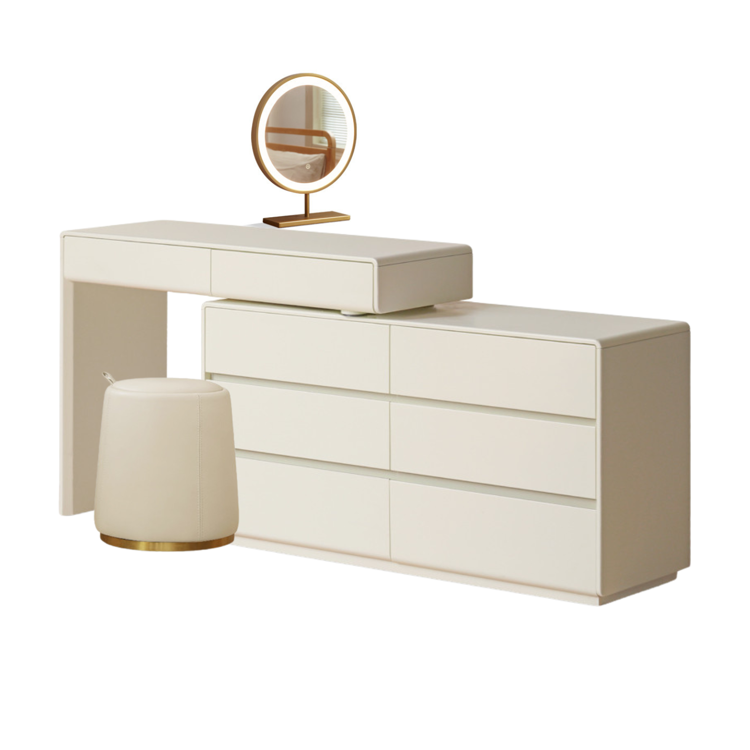 Poplar Solid Wood, Solid Rubberwood L-Shape Dressing Table