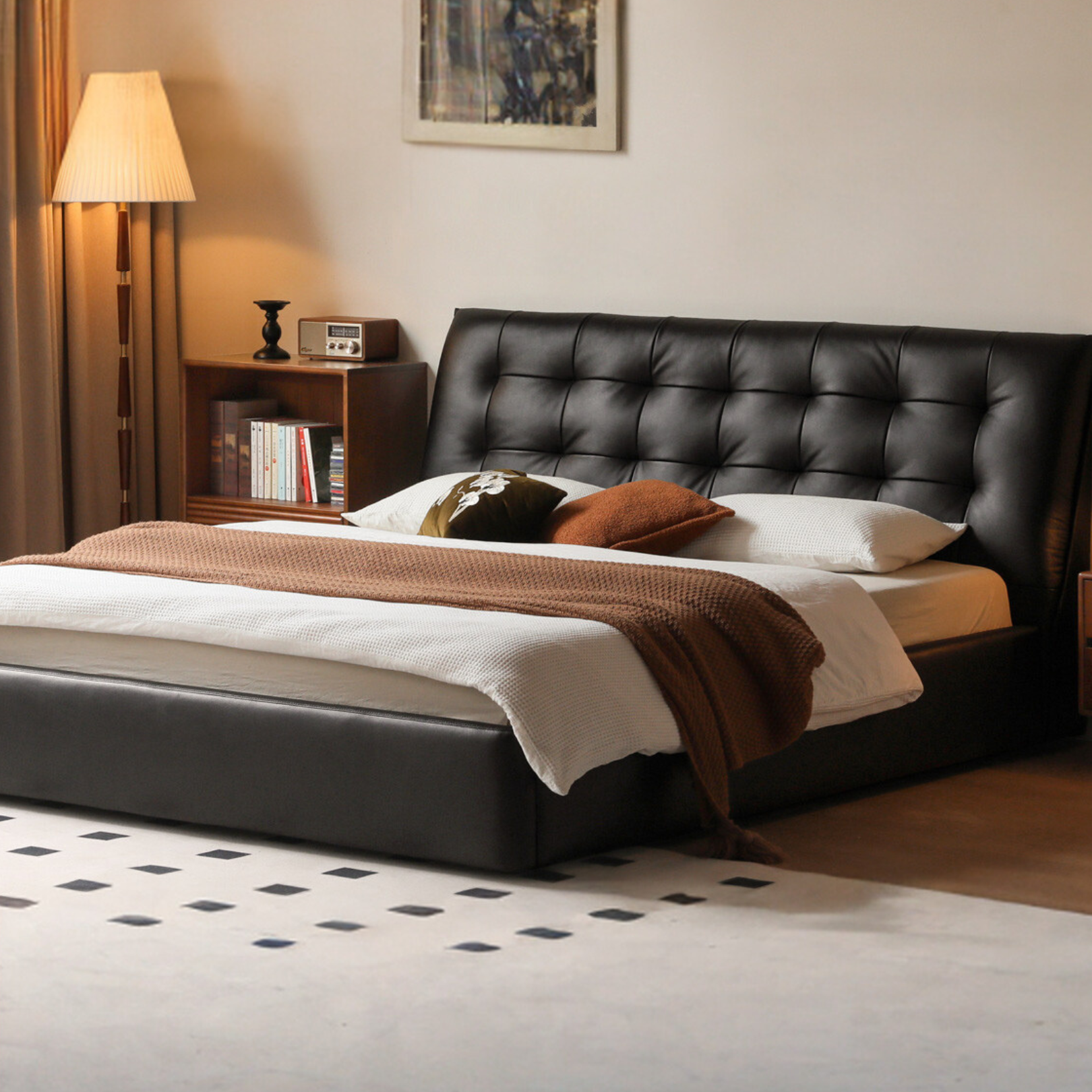First Layer of Yellow Cowhide Italian Light Luxury Bed