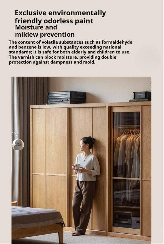 Ash Solid Wood Modern Wardrobe With Sliding Doors