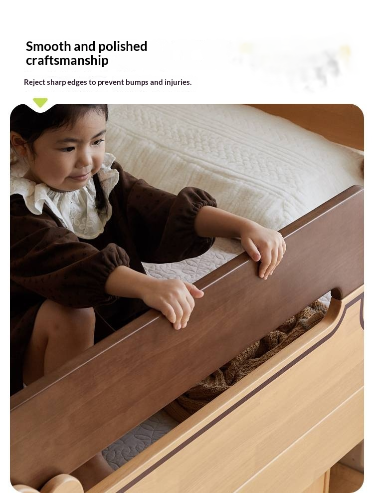 Rubberwood Solid Wood Children's Loft Bed with Under-Bed Cabinets