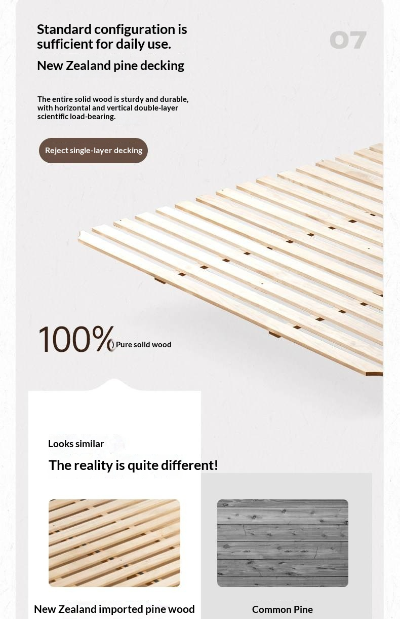 Rubberwood Solid Wood Bed — Modern Minimalist Design with Black Soft Headboard