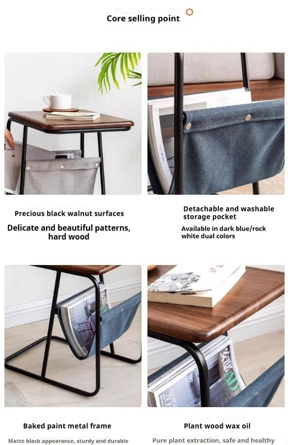 Black Walnut Solid Wood C-shaped Iron Side Table