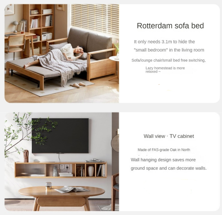 Oak, Beech Solid Wood Folding Mobile Coffee Table