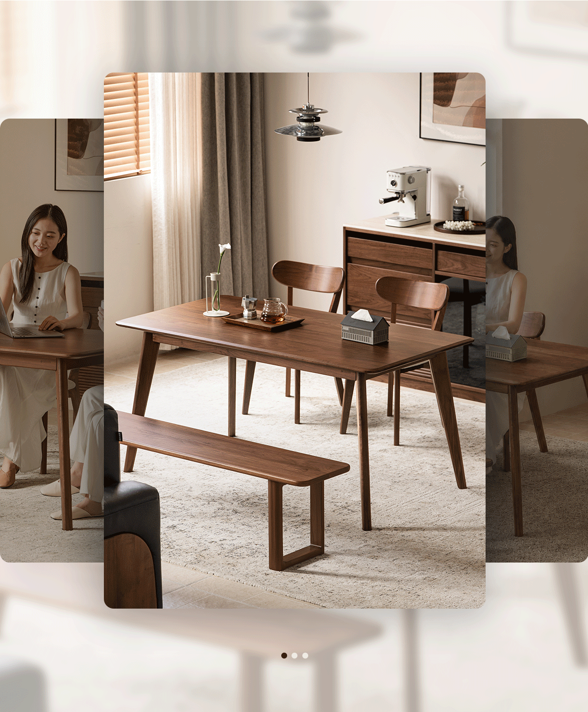 Black Walnut, Golden Pearwood, Sandalwood Solid Wood North American Dining Table