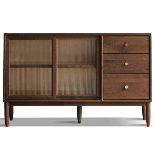 Black Walnut Solid Woof Sideboard Integrated High Cabinet Glass