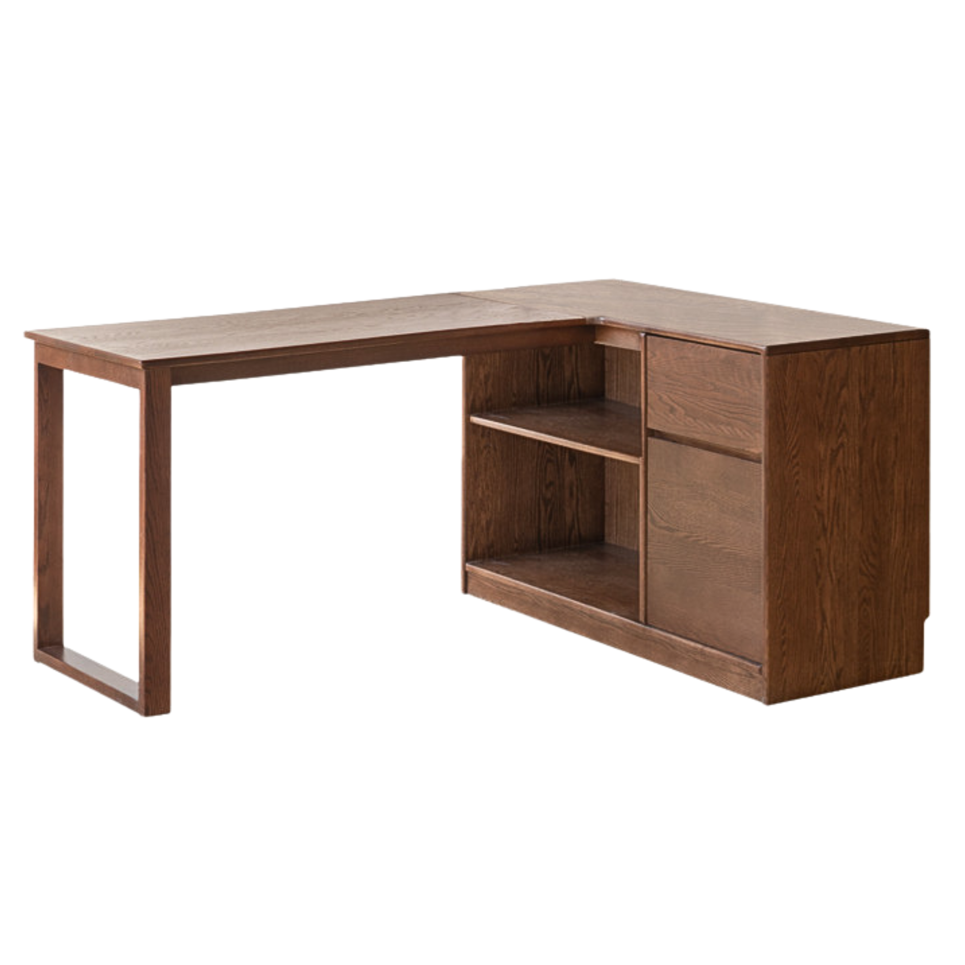 Oak Solid Wood Desk Bookcase Integrated Corner Office Table