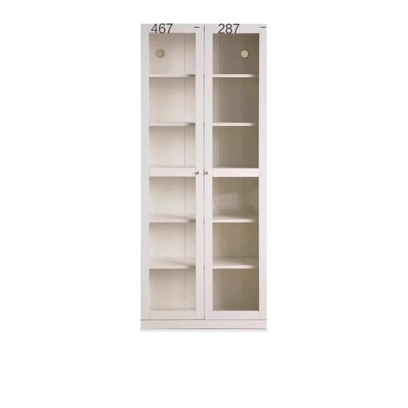 Poplar Solid Wood Combination Bookshelf Wall-To-Ceiling Bookcase Glass Door Display Cabinet Cream Style<