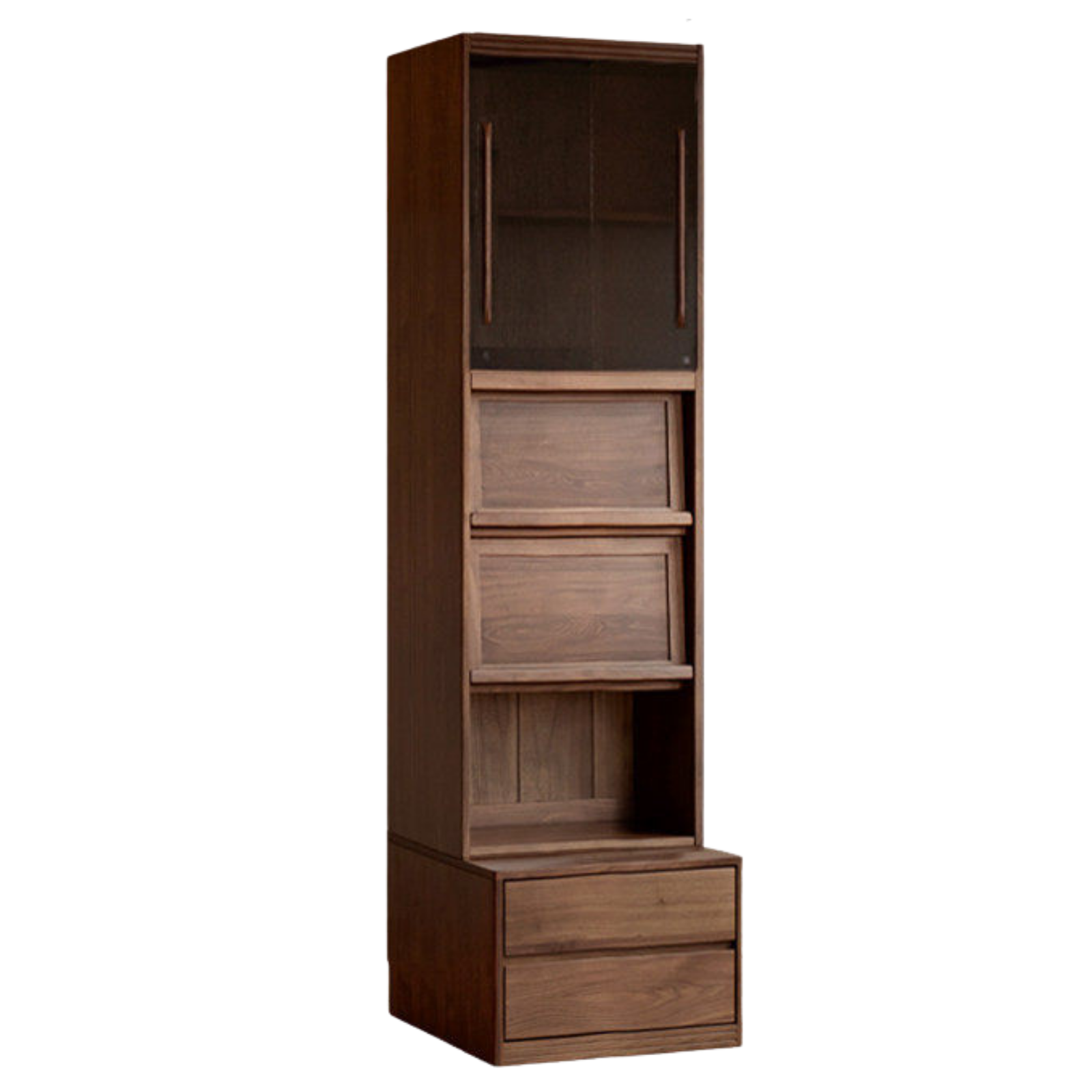 Black Walnut, Sandalwood Solid Wood Light Luxury Combined Bookshelf With Seat