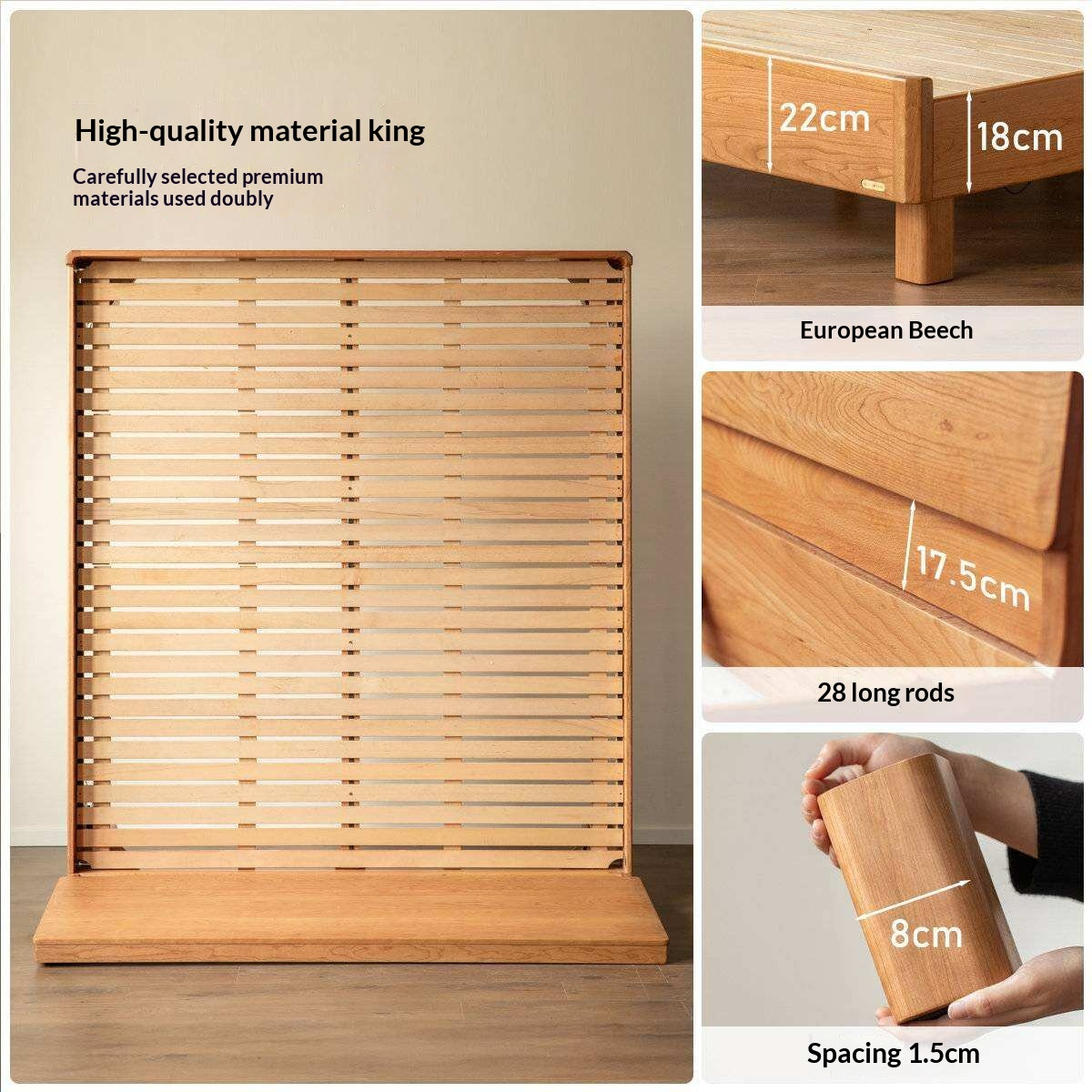 Cherry Solid Wood Bed Modern Minimalist Luminous Bed