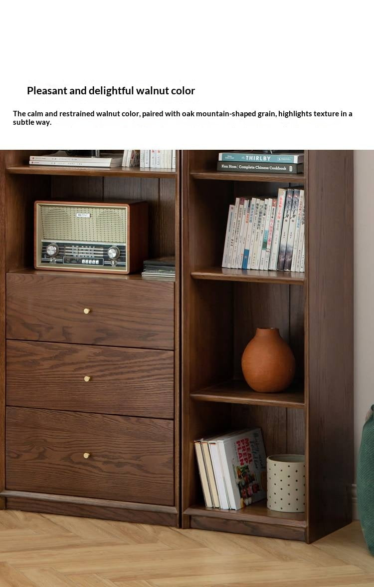 Oak, Ash Solid Wood Modular Bookcase with Glass Doors
