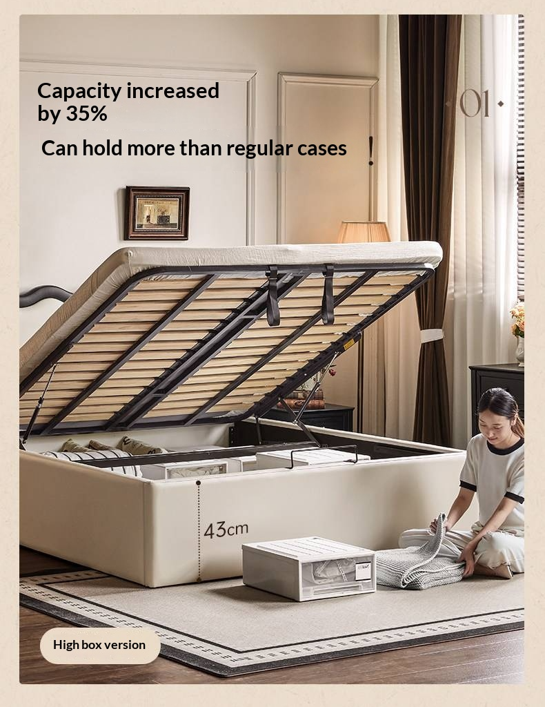 Eco-Friendly Cloud Leather Box Bed — French Retro Style with Wave Ripple Design