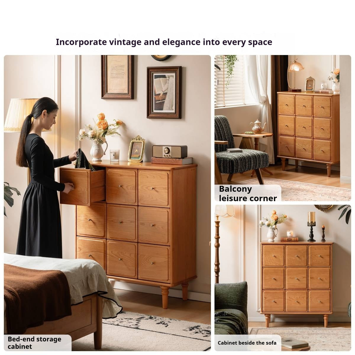 Cherry Solid Wood Retro Nine Bucket Cabinet