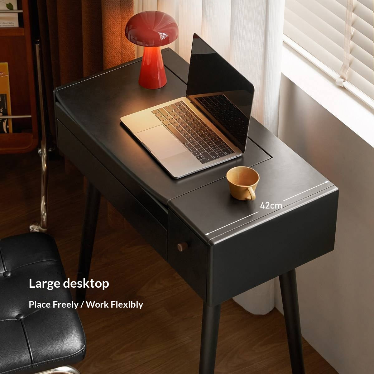 Solid RubberWood Black Vanity Table Mirror LED Touch