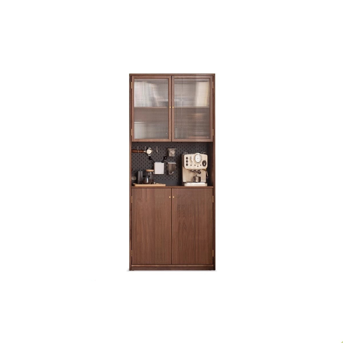 Black Walnut Solid Wood flat glass Double-door bookcase