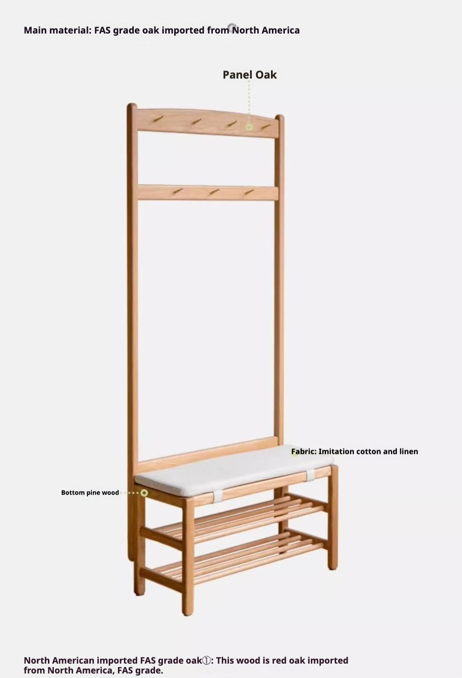 Oak, Beech Solid Wood Shoe Bench With Hanger