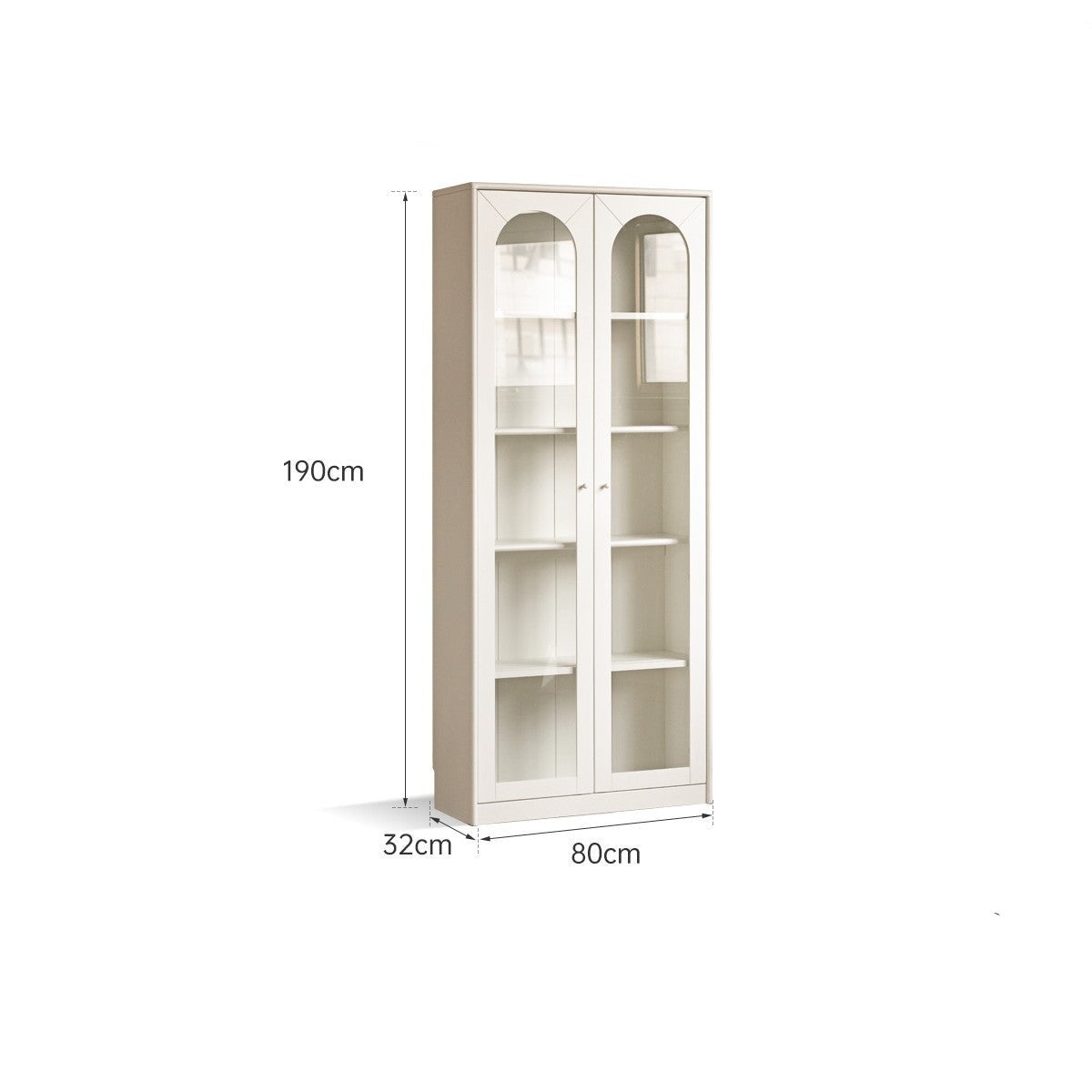 Poplar Solid Wood Bookcase White With Glass Door Whole Wall Combination French Cream Style