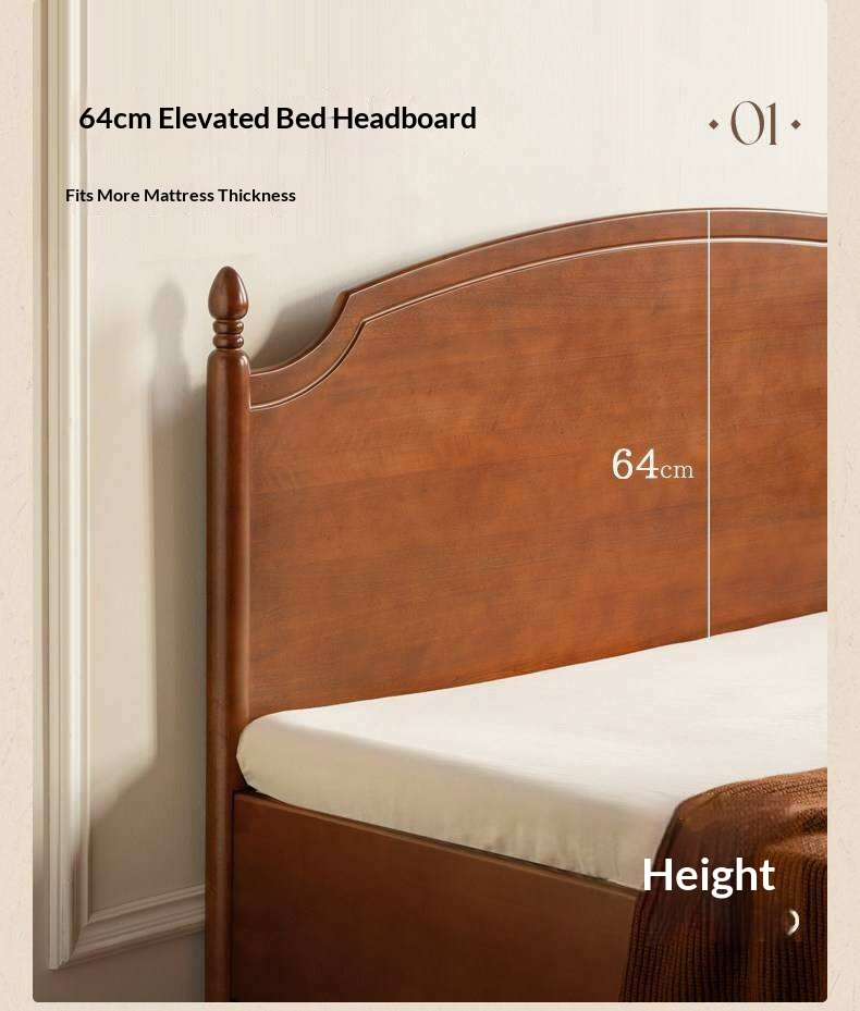 Poplar Solid Wood French Country Arched Panel Bed with Storage Base Box Bed