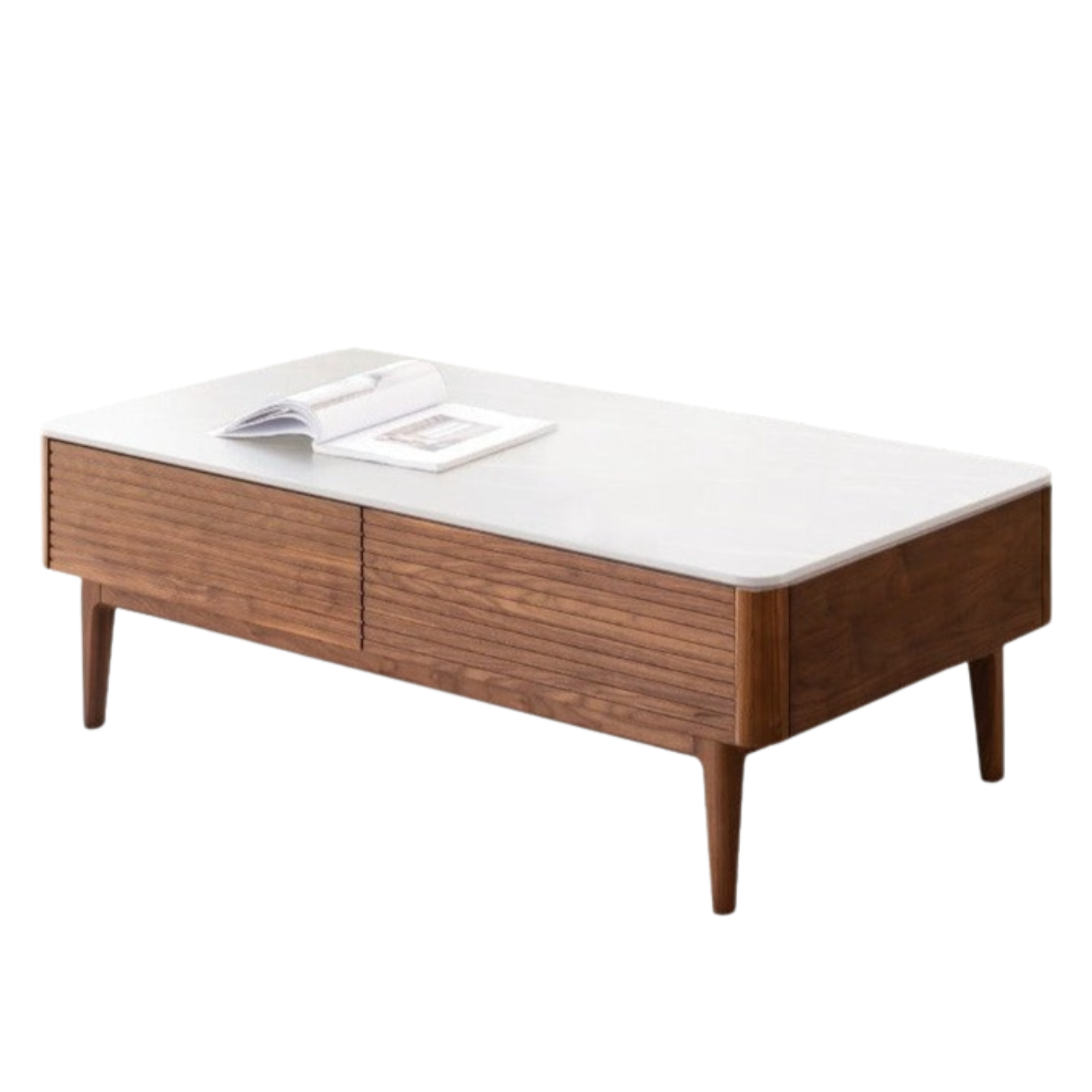 Black Walnut, Sandal Solid Wood Coffee Table with Slate Top