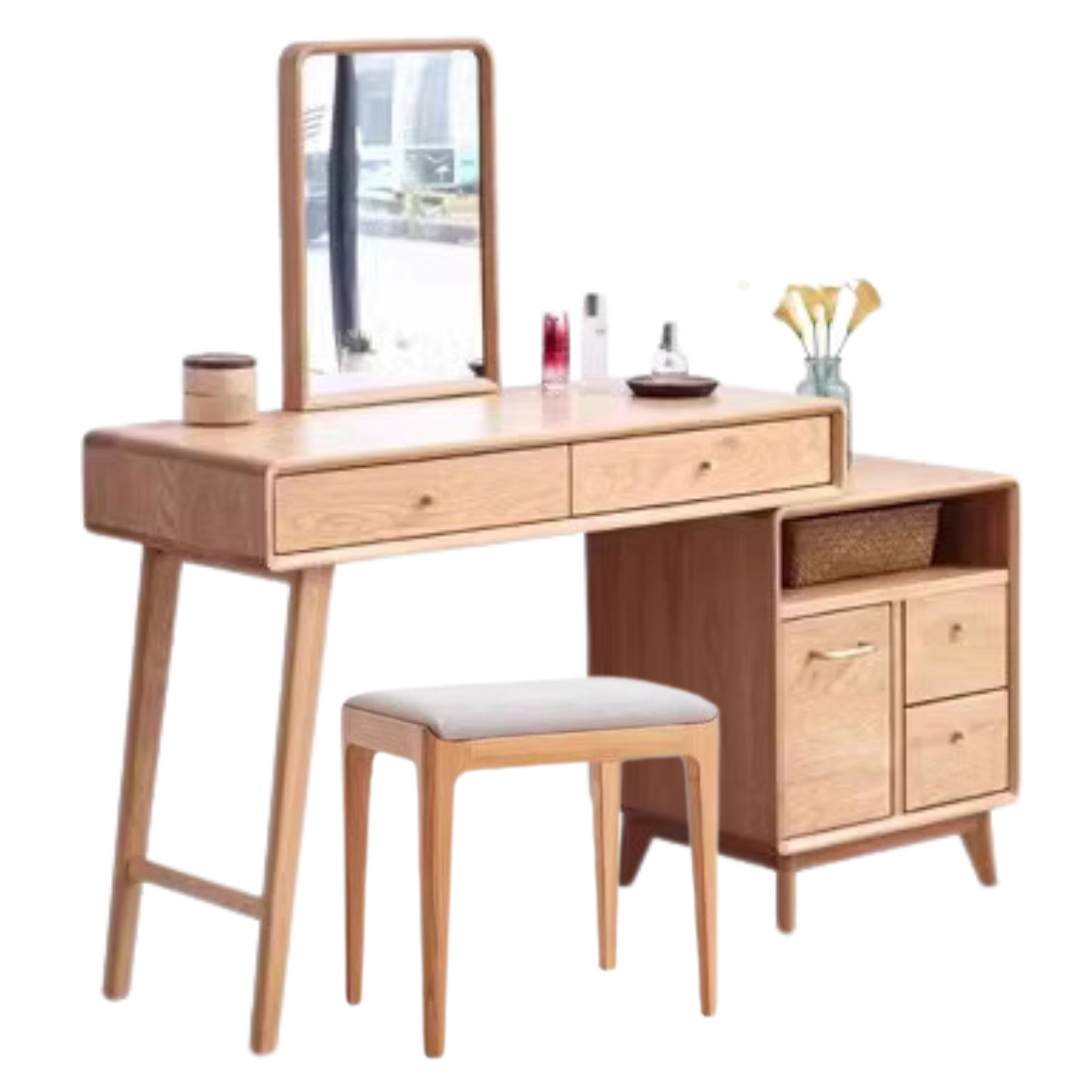 Oak Solid Wood Telescopic Dressing Table Cabinet.