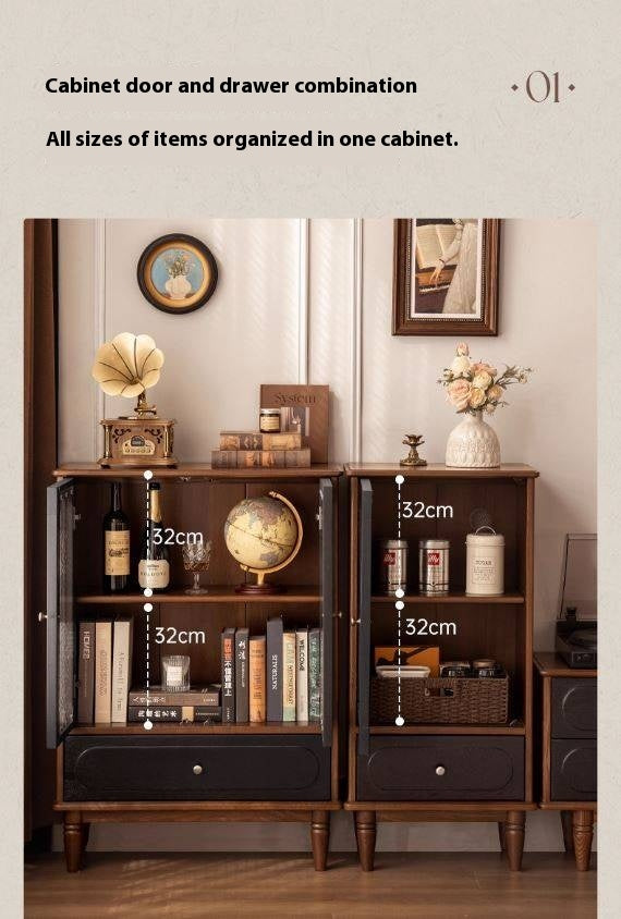 Ash Solid Wood French Retro Side Cabinet.