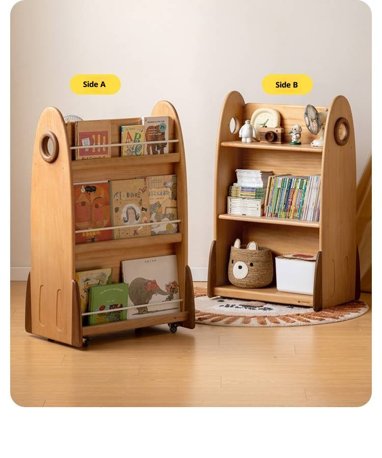 Beech Solid Wood Movable Double-Sided Floor-Standing Storage Children's Rack