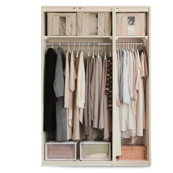 Poplar Solid Wood Modern Lighted Locker White Cream Style Wardrobe.