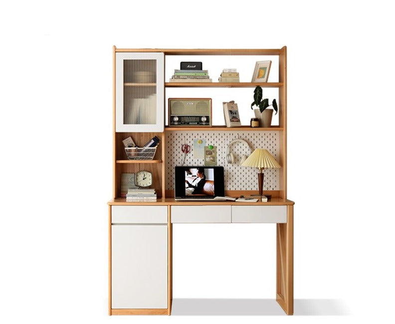 Beech Solid Wood Desk Bookshelf Combination