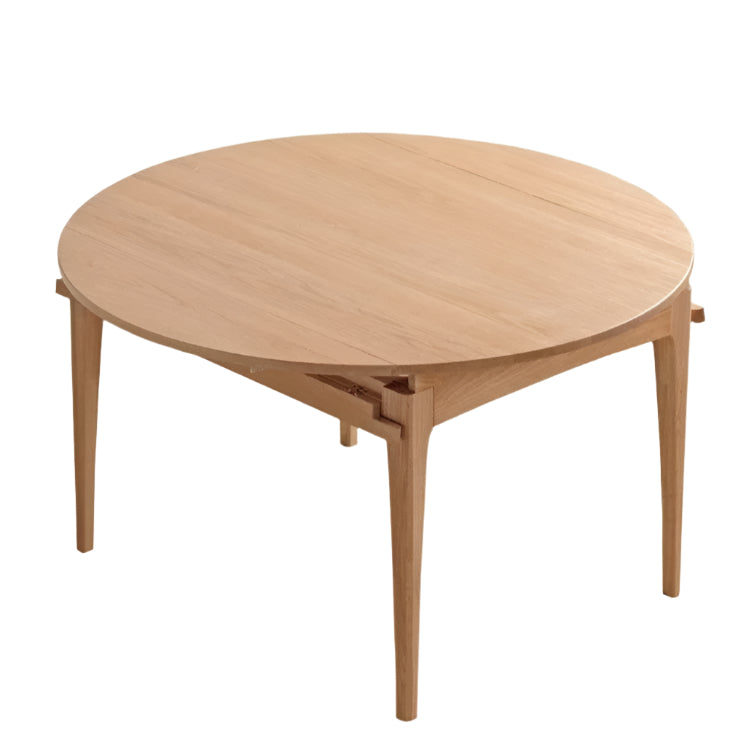Solid Rubberwood, Oak Solid Wood Folding Round Retractable Dining Table
