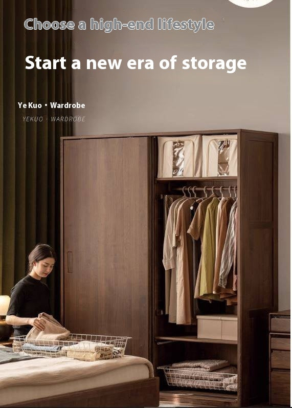 Black Walnut Solid Wood Sliding Door Wardrobe.