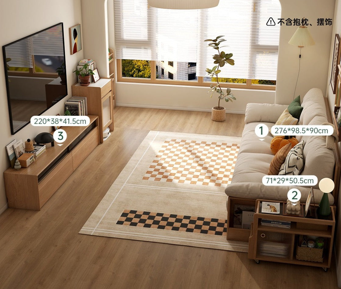 Oak Solid Wood Storage Sofa Modern Log Style Combination Furniture Set