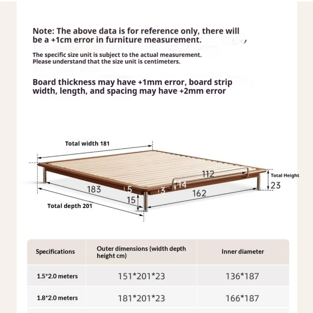 Poplar Solid Wood Platform Bed — No Headboard, Vintage Bauhaus Edge Style