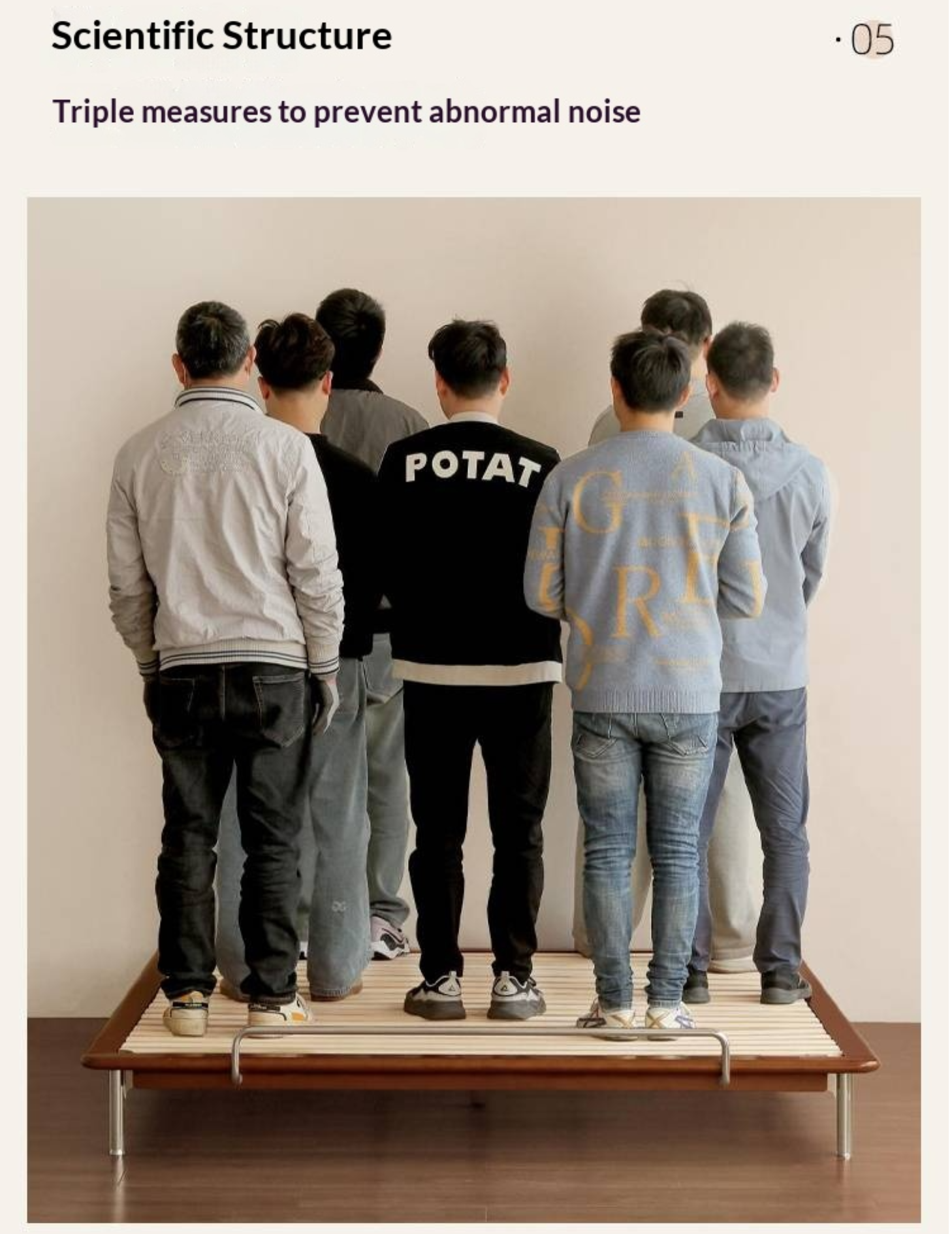 Poplar Solid Wood Platform Bed — No Headboard, Vintage Bauhaus Edge Style