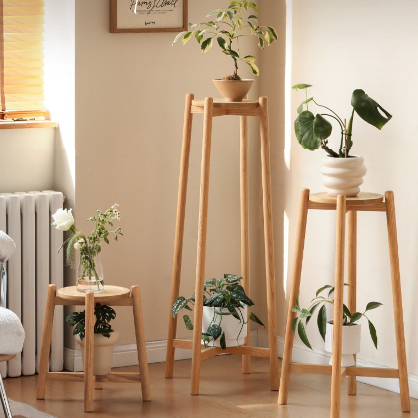 Oak Solid Wood Flower Rack Storage Rack