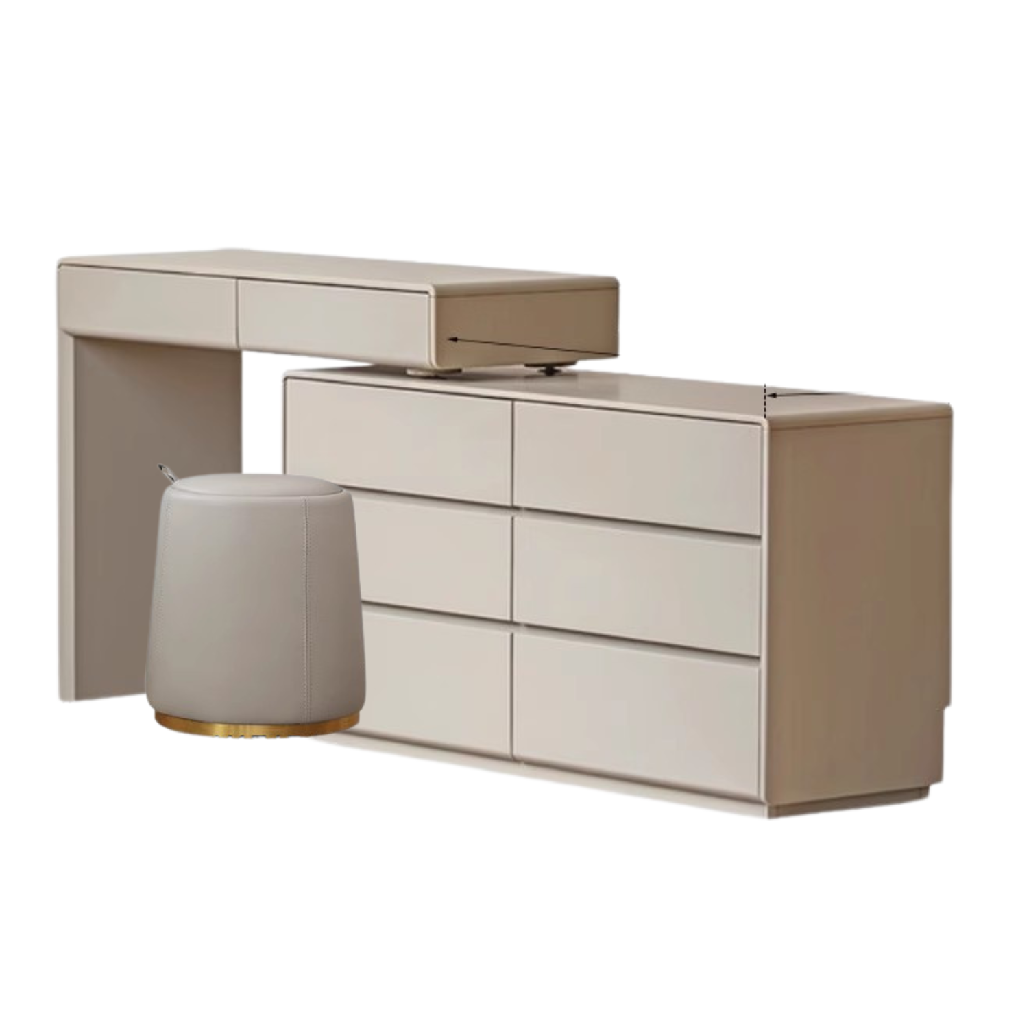 Poplar Solid Wood, Solid Rubberwood L-Shape Dressing Table