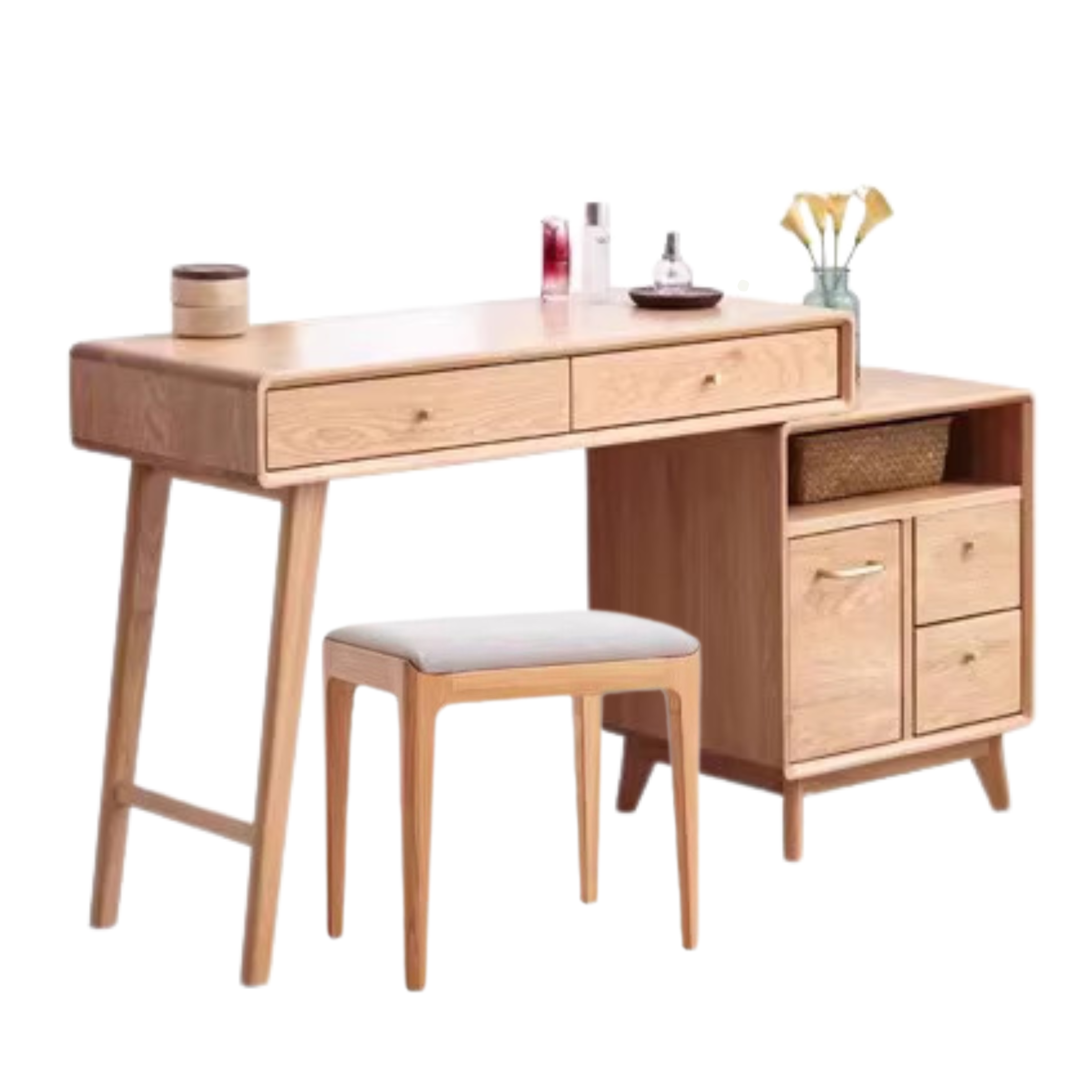 Oak Solid Wood Telescopic Dressing Table Cabinet.