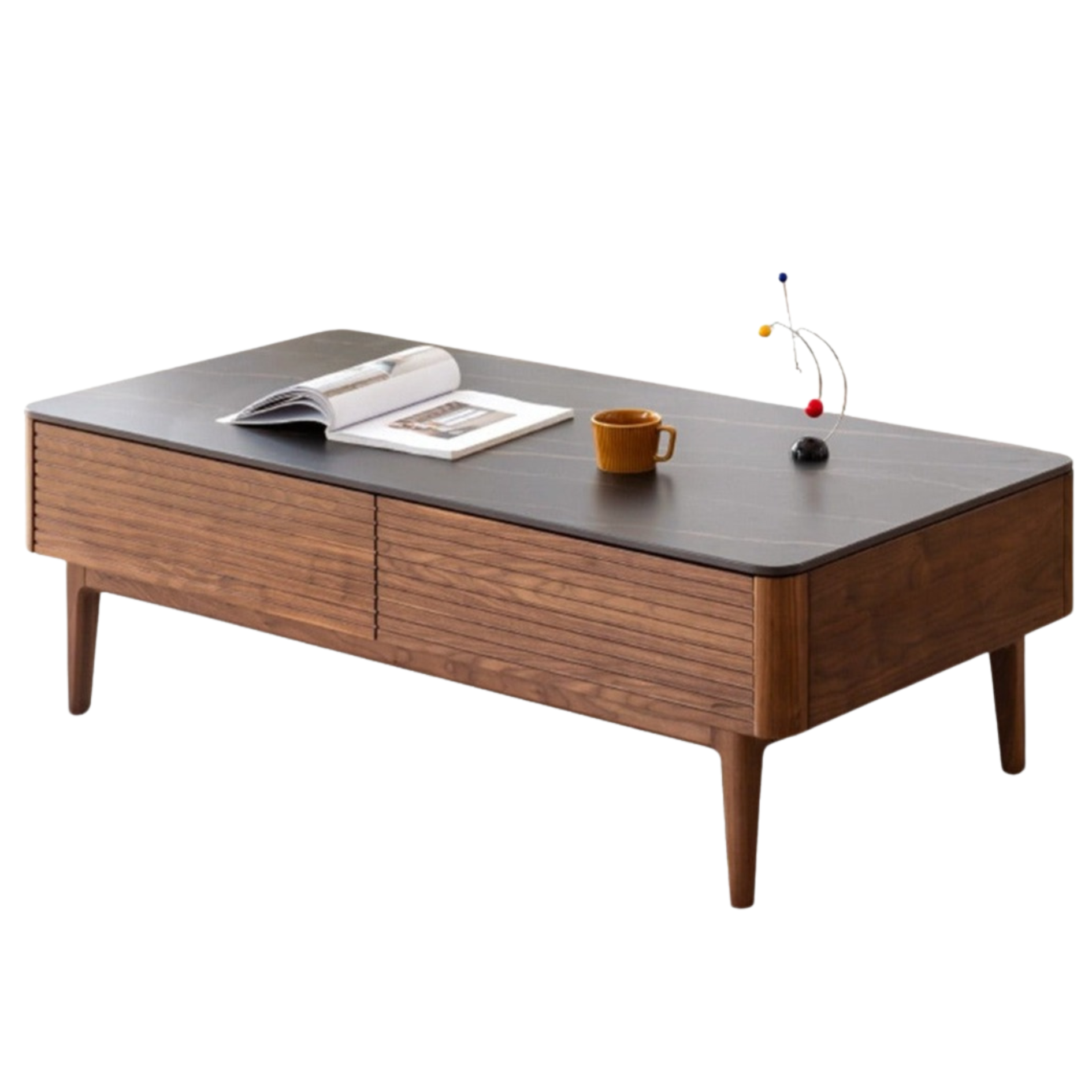 Black Walnut, Sandal Solid Wood Coffee Table with Slate Top