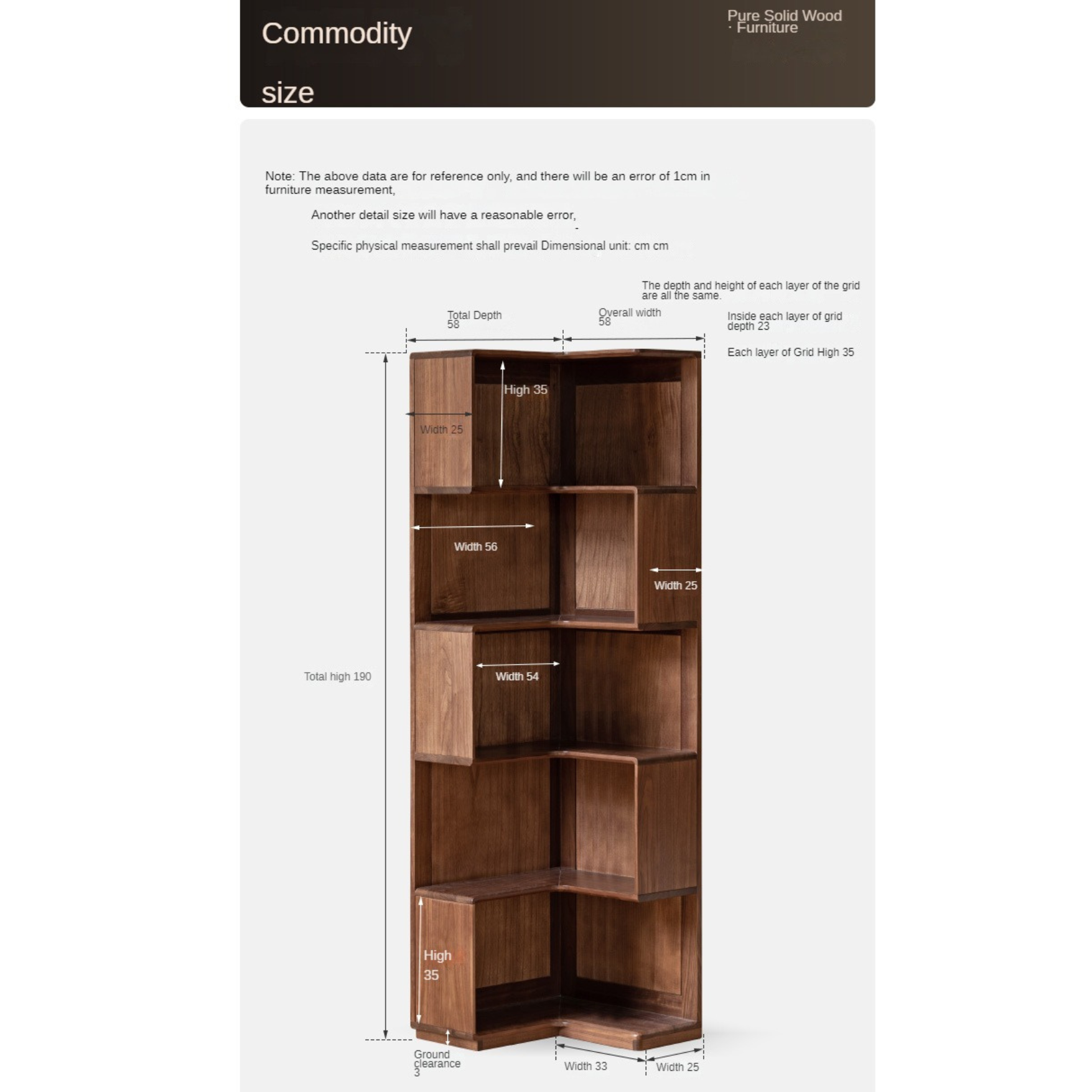 Sandalwood, Black Walnut Solid Wood Corner Storage Bookcase