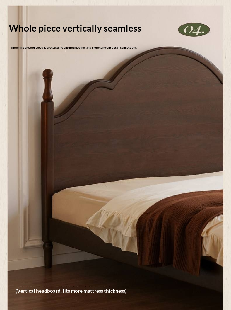 Ash Solid Wood Bed — American Retro Style