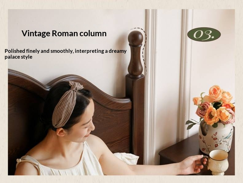 Ash Solid Wood Bed — American Retro Style