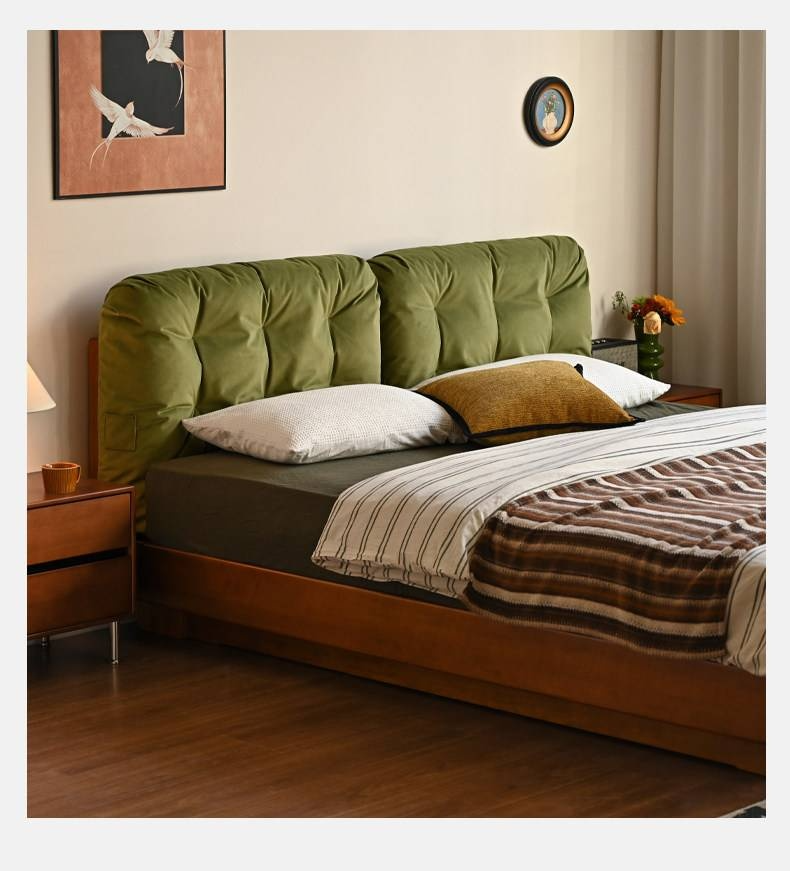 Poplar Solid Wood Box Bed — Upholstered Floating Bed with Bauhaus Style