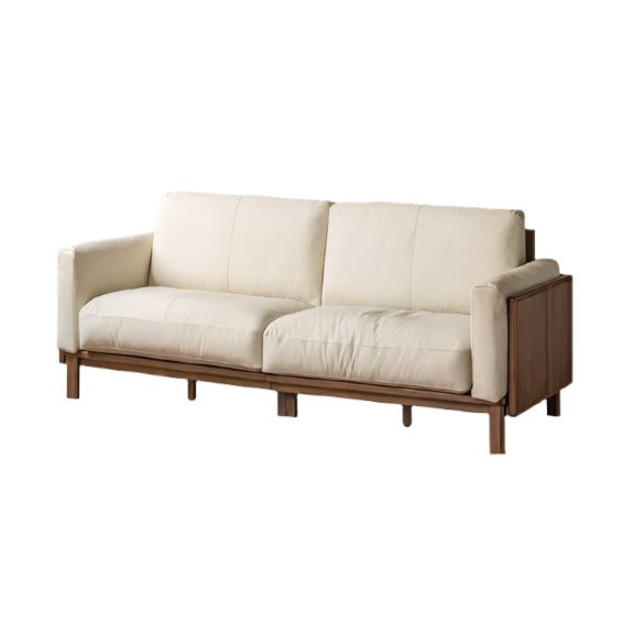Black Walnut, Ash Solid Wood Leather High Back Sofa,