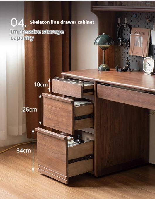 Black Walnut Solid Wood Combination Desk With Shelf