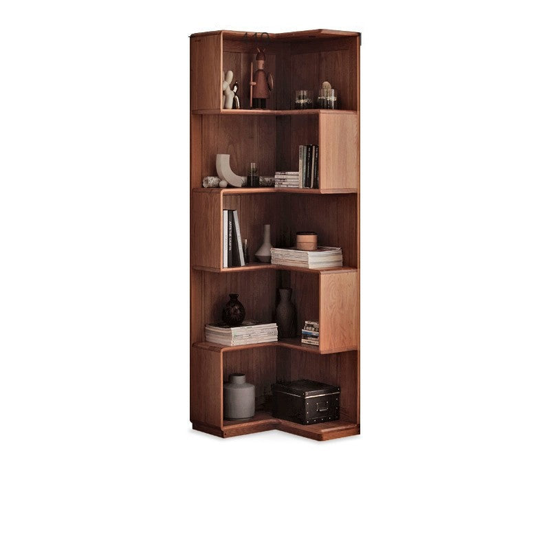 Oak Solid Wood Corner Bookshelf with Floor-Standing Storage Cabinet