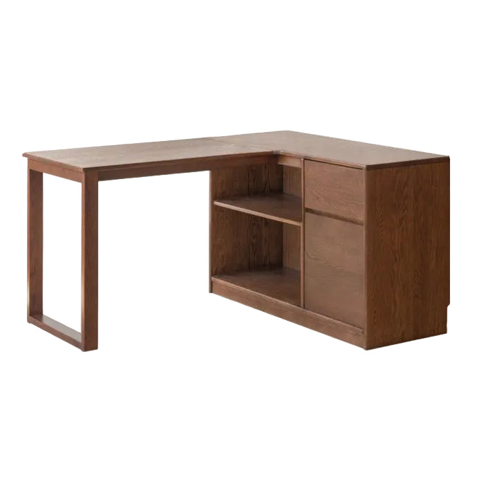 Oak Solid Wood Desk Bookshelf Integrated Corner Table