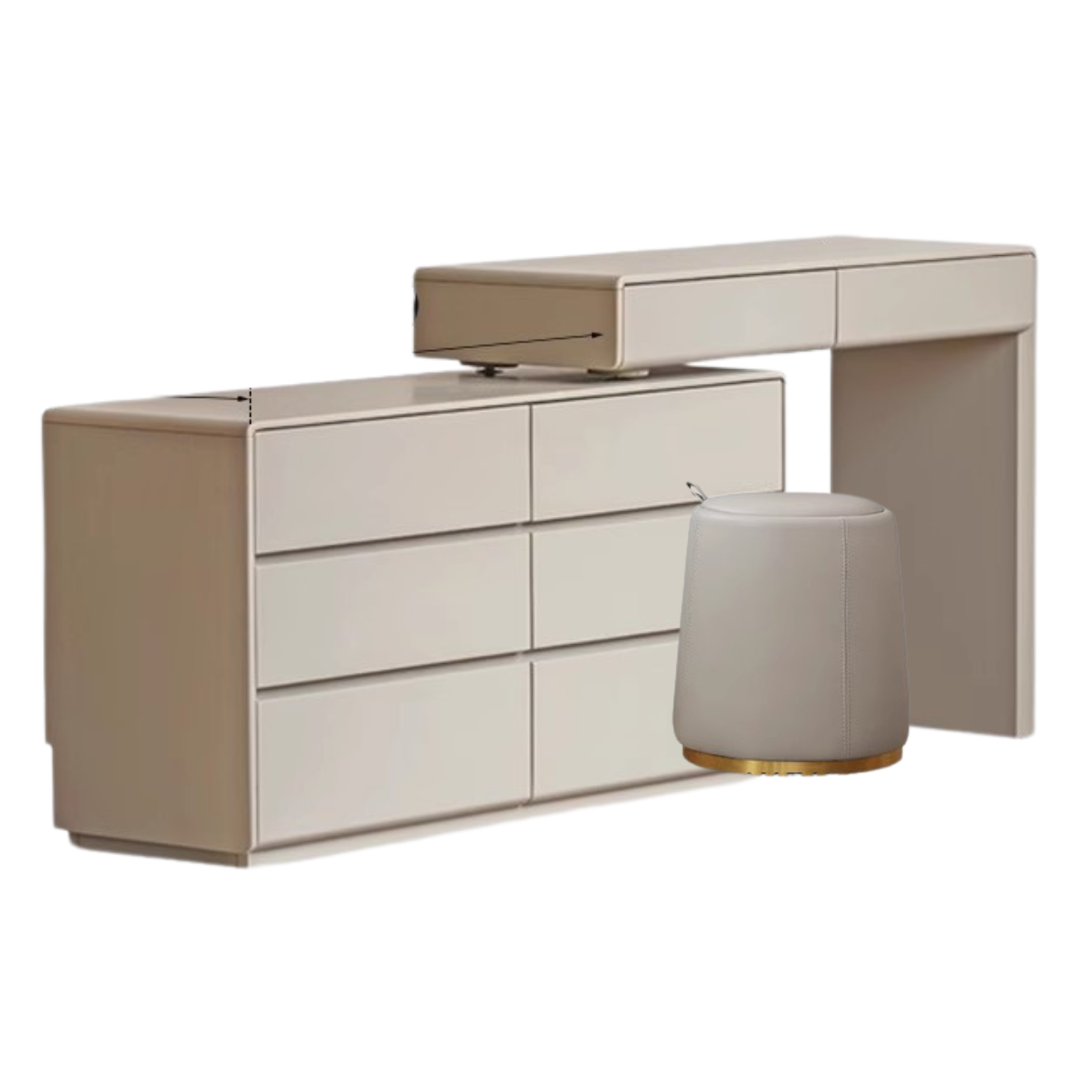 Poplar Solid Wood, Solid Rubberwood L-Shape Dressing Table