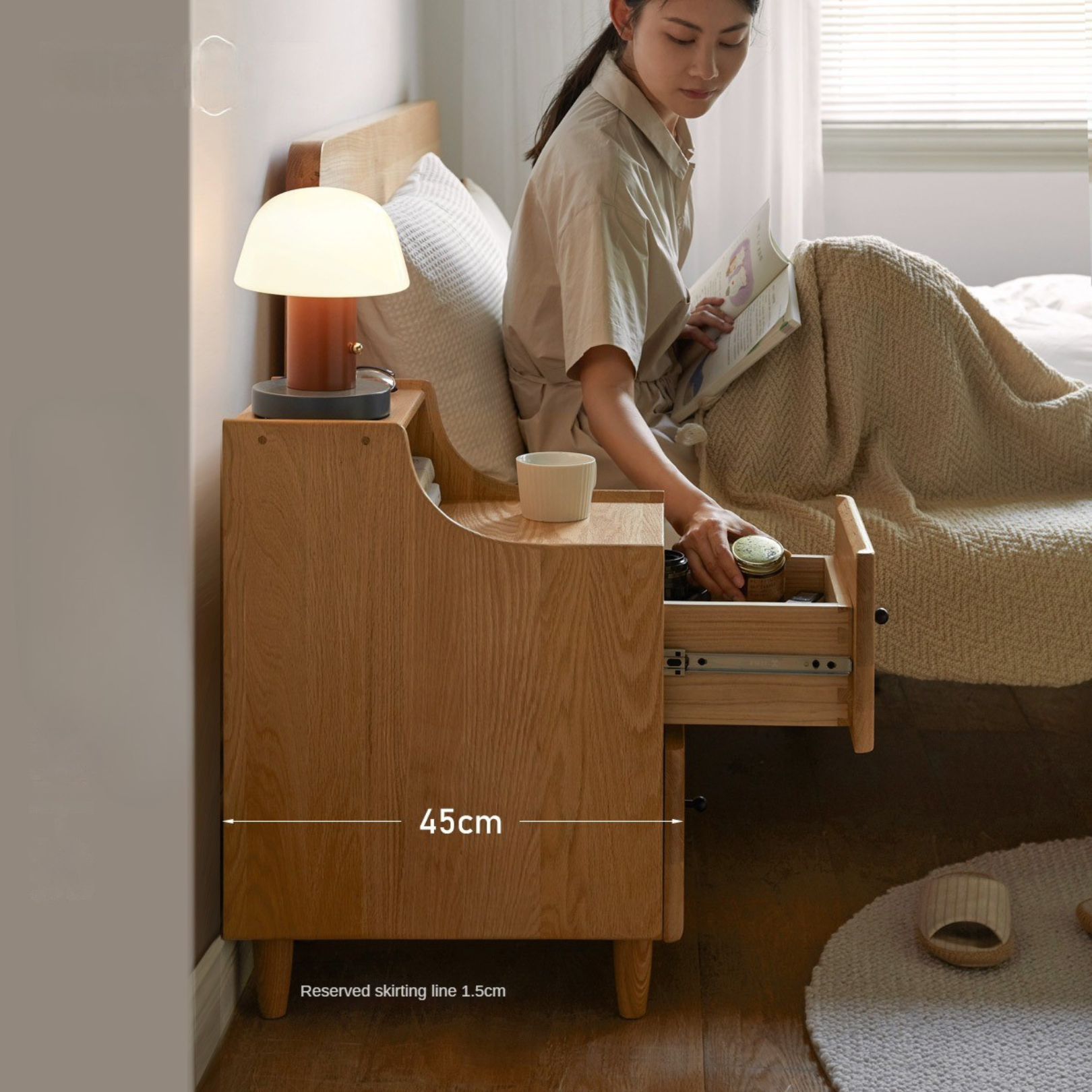 Oak, Ash Solid Wood, Solid Rubberwood Nightstand.