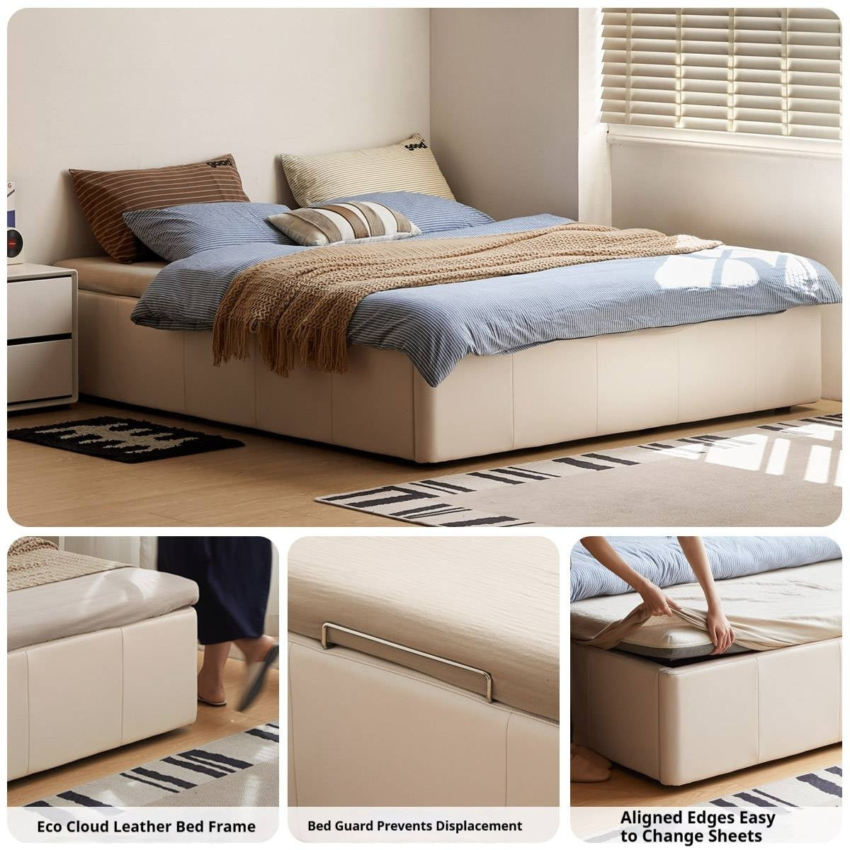 Eco-Cloud Leather Box Platform Bed, Headboard-Free Bed
