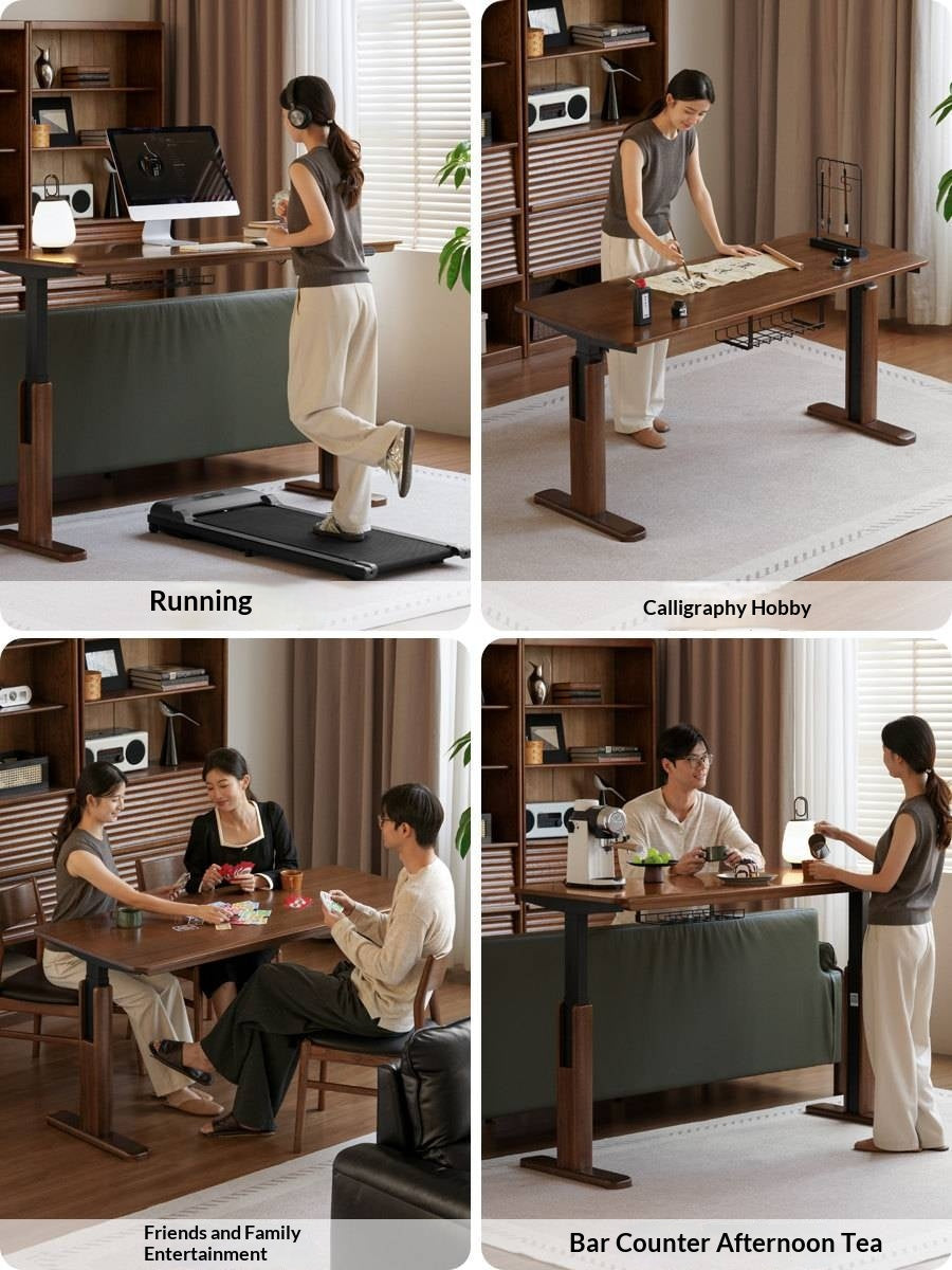 Solid Longan Hardwood Electric Lift Standing Desk with Adjustable Height